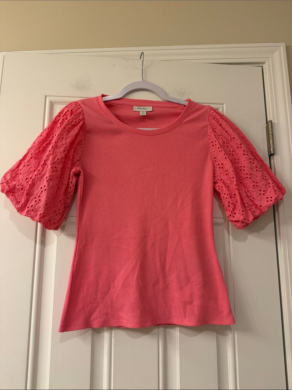ON 34th Pink Eyelet Puff Sleeve Tee